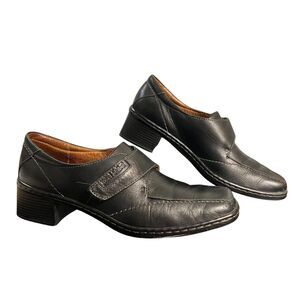 Josef Seibel Shoes Womens Size 39 Black Leather Comfort Slip On Loafers Heels